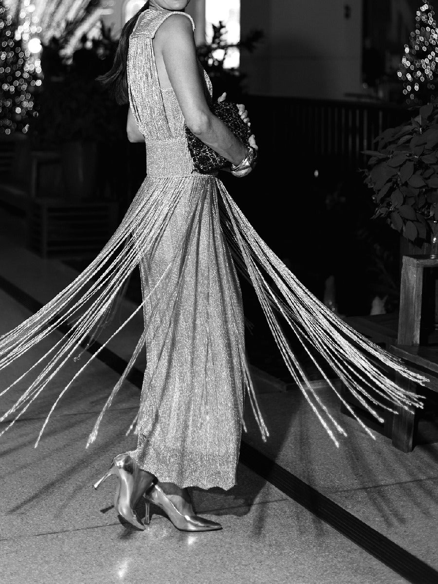 Demure Tassel Holiday Dress