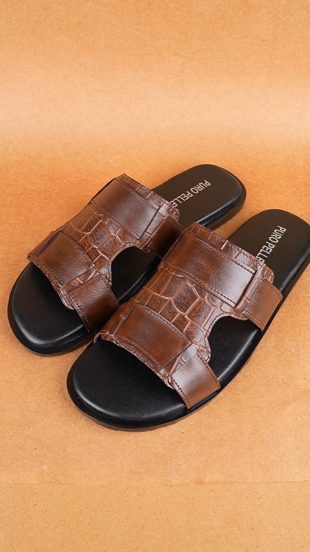 Handmade Croc-Textured Leather Slippers