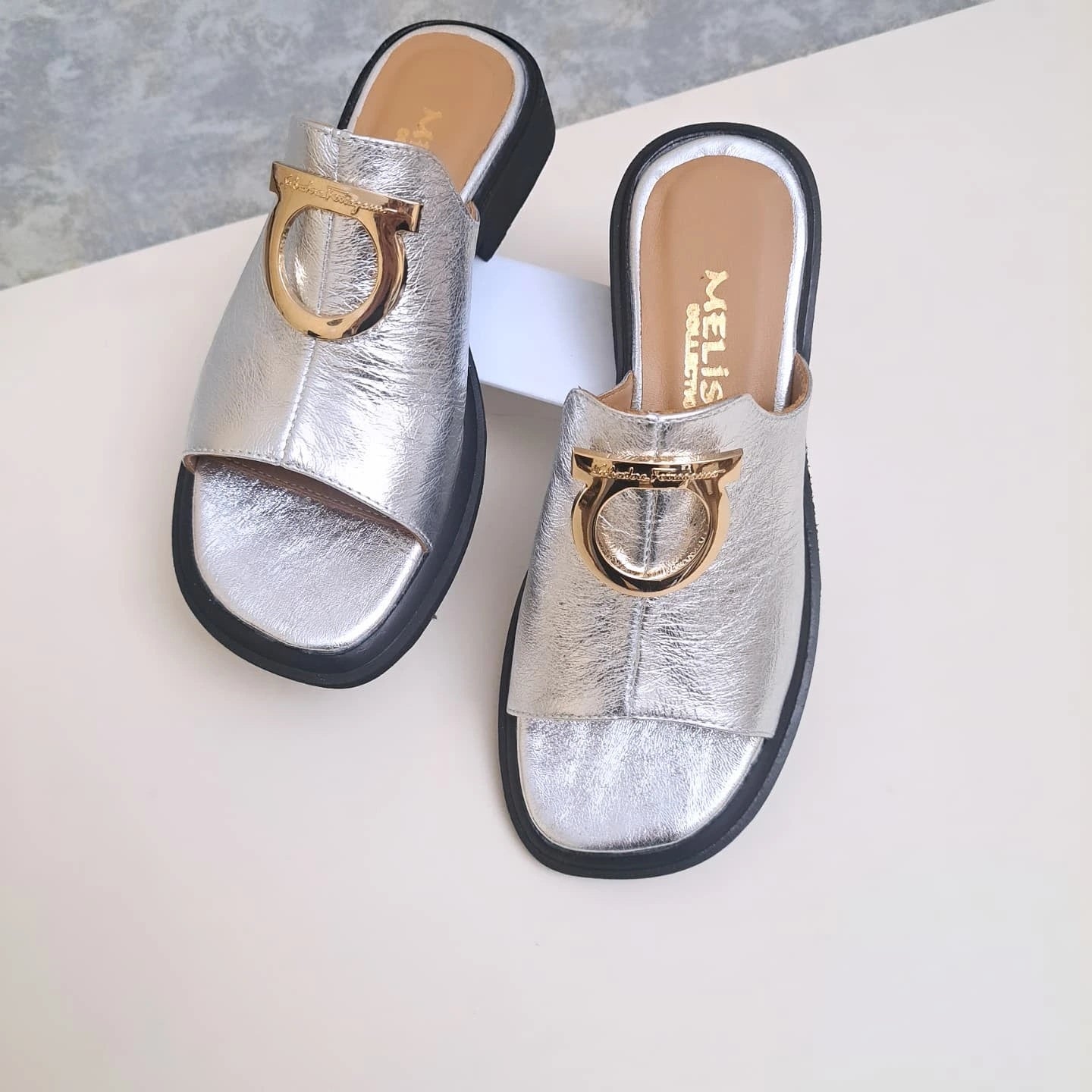 Glam Silver Slip-On Sandals