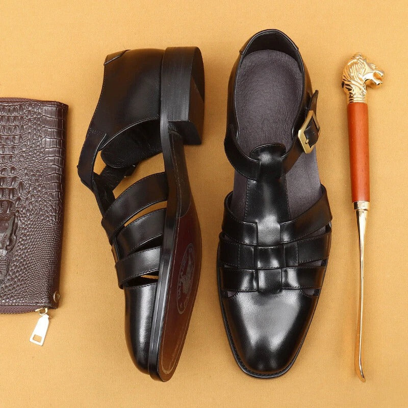 Men's Summer Genuine Leather Sandals Hollow Out Roman Style Formal Oxfords Shoes