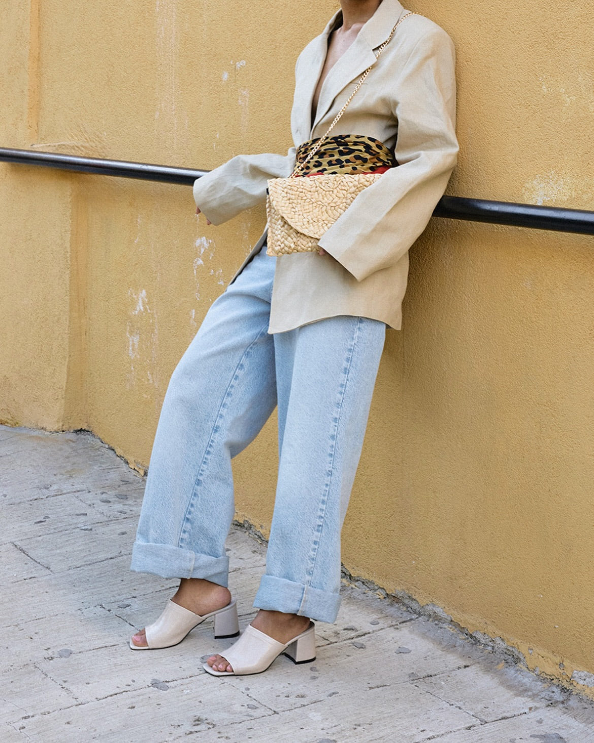 Elegant Leather Block Heel Open-Toe Mules