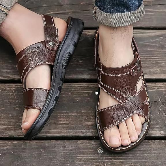 Summer Men's Genuine Leather Non-Slip Waterproof Sandals