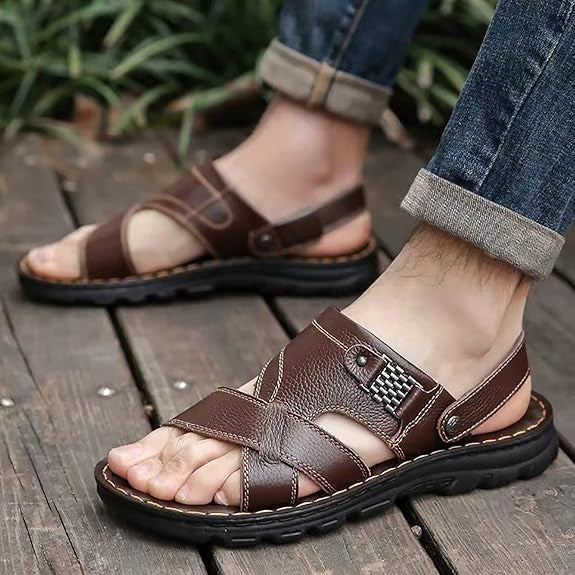 Summer Men's Genuine Leather Non-Slip Waterproof Sandals