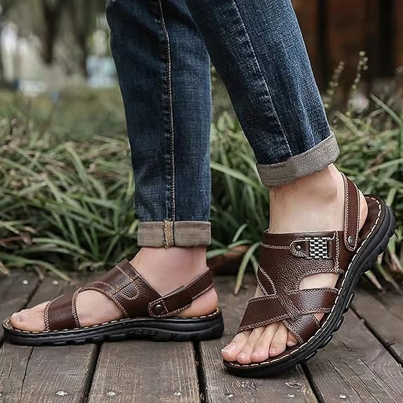 Summer Men's Genuine Leather Non-Slip Waterproof Sandals
