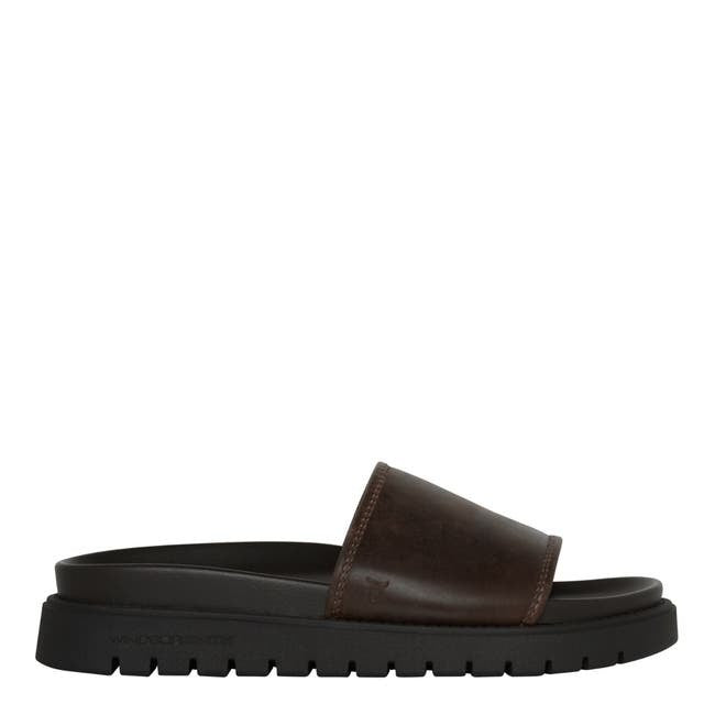 Men's Casual Textured Thick-soled Brown Leather Slippers