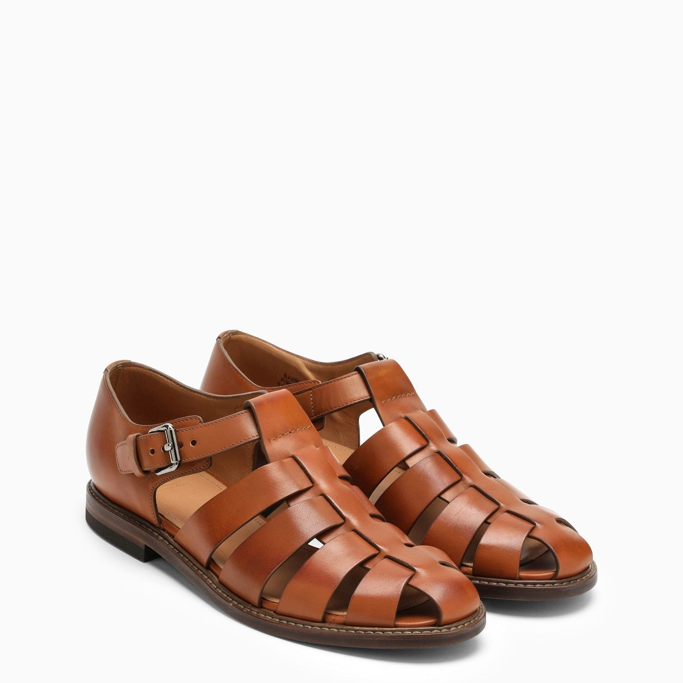 Men's Brown Polished Leather Classic Sandals
