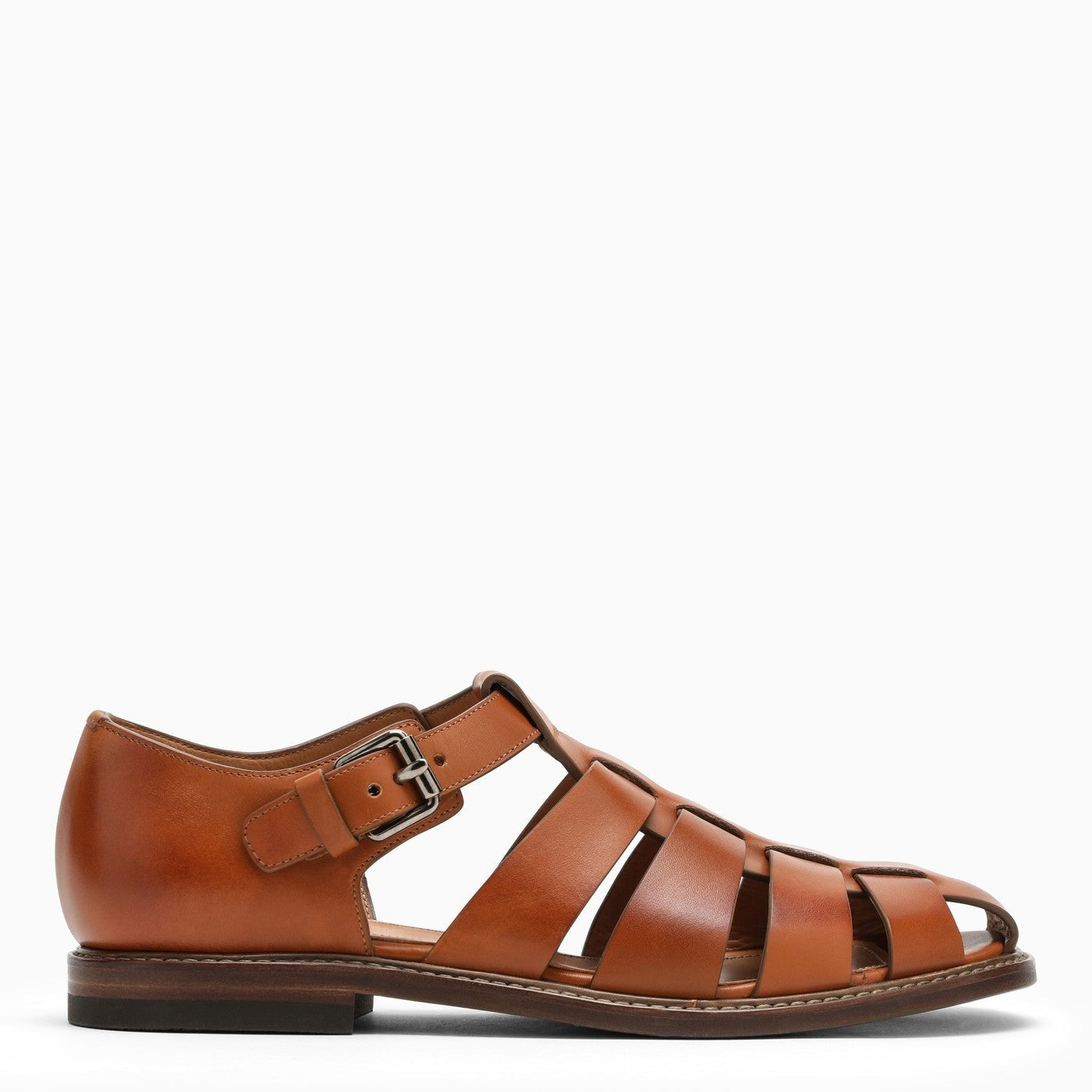 Men's Brown Polished Leather Classic Sandals
