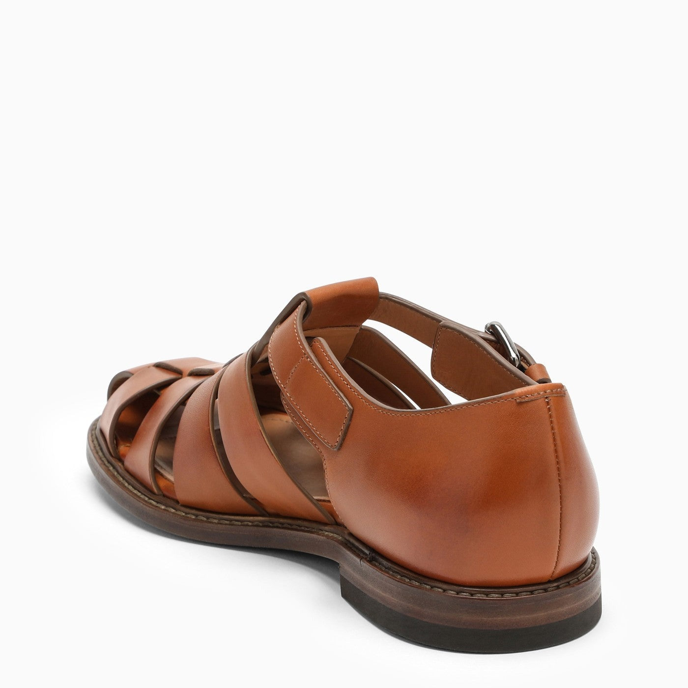Men's Brown Polished Leather Classic Sandals
