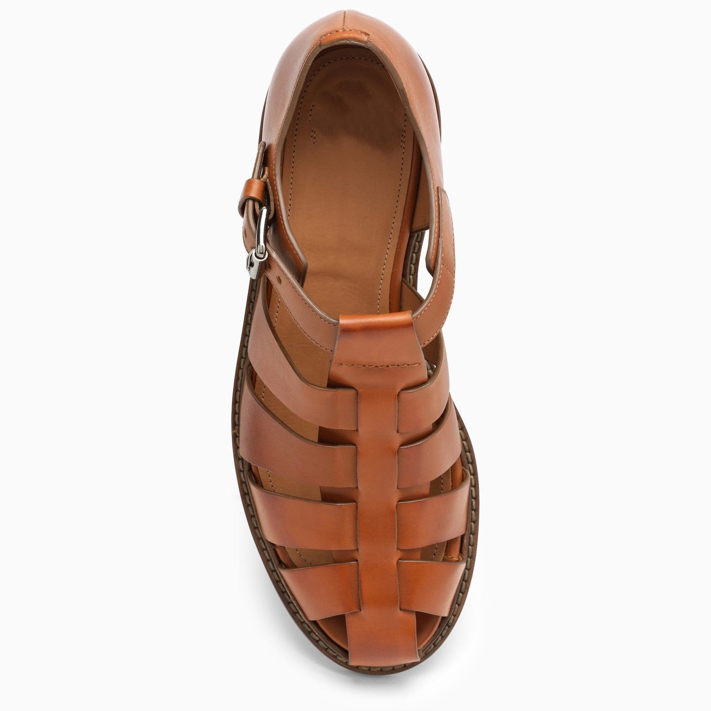Men's Brown Polished Leather Classic Sandals