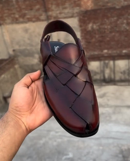 Elegant Reddish Brown Leather Men's Dress Sandals