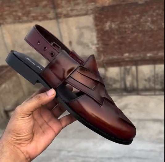 Elegant Reddish Brown Leather Men's Dress Sandals