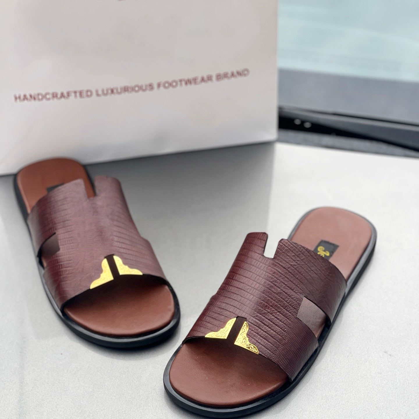 Luxe Textured Leather Metallic Men's Slippers