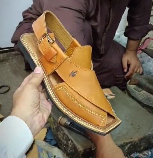 Men's Stitched Square Toe Flat Leather Sandals