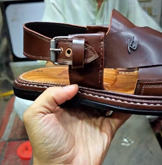 Men's Polished Leather Square Toe Flat Sandals