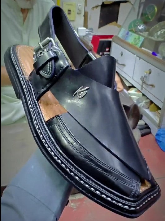 Men's Polished Leather Square Toe Flat Sandals