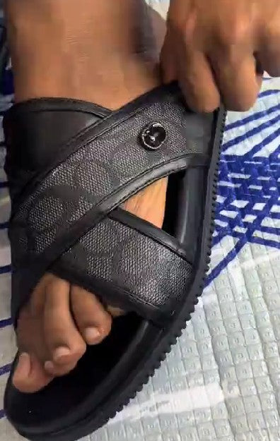 Leather Printed Cross Men's Slippers