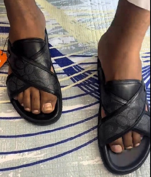 Leather Printed Cross Men's Slippers