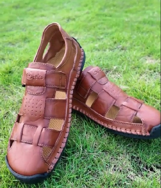 Men's Retro Brown Leather Sandals