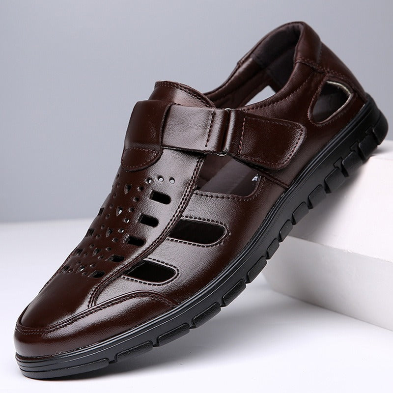 Men's Cowhide Wear-resistant Hollow Leather Shoes