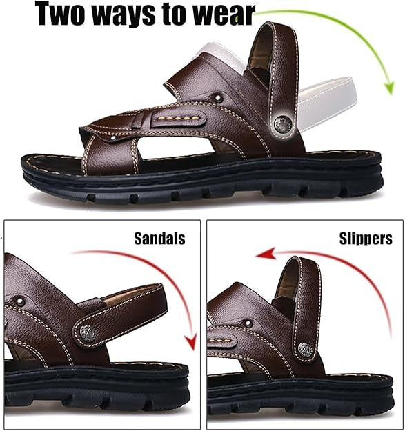 Stylish Men's Genuine Leather Sandals For Summer Beach Adventure