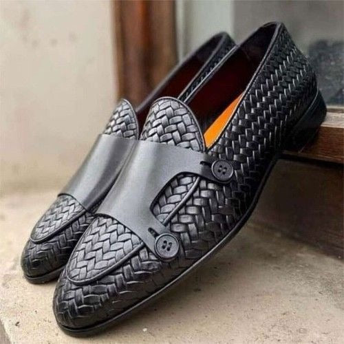 Woven Leather Double Strap Loafers