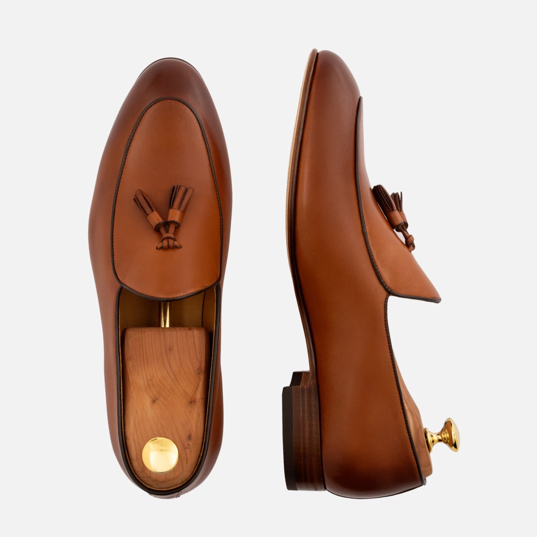 Mens Leather Tassels Loafers Belgian Dress Shoes