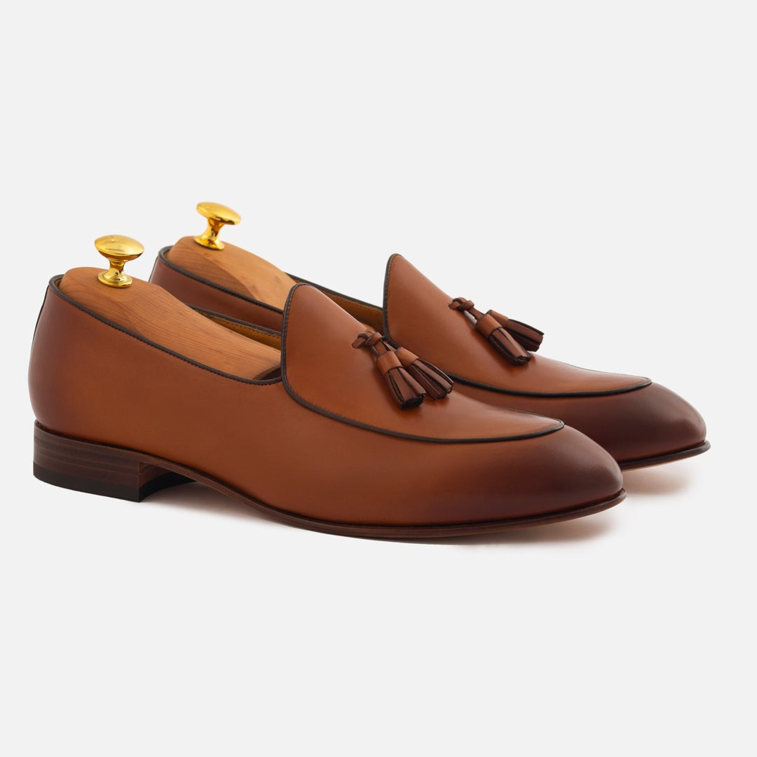 Mens Leather Tassels Loafers Belgian Dress Shoes