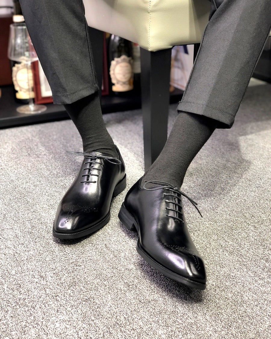 Men's Handmade Leather Oxford Whole-Cut Brogue Lace Up Shoes