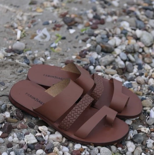 Men's Brown Leather Braided Sandals