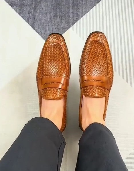 Wide Fit Wide Fit Leather Woven Loafers