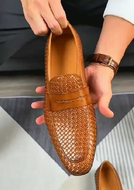 Wide Fit Wide Fit Leather Woven Loafers