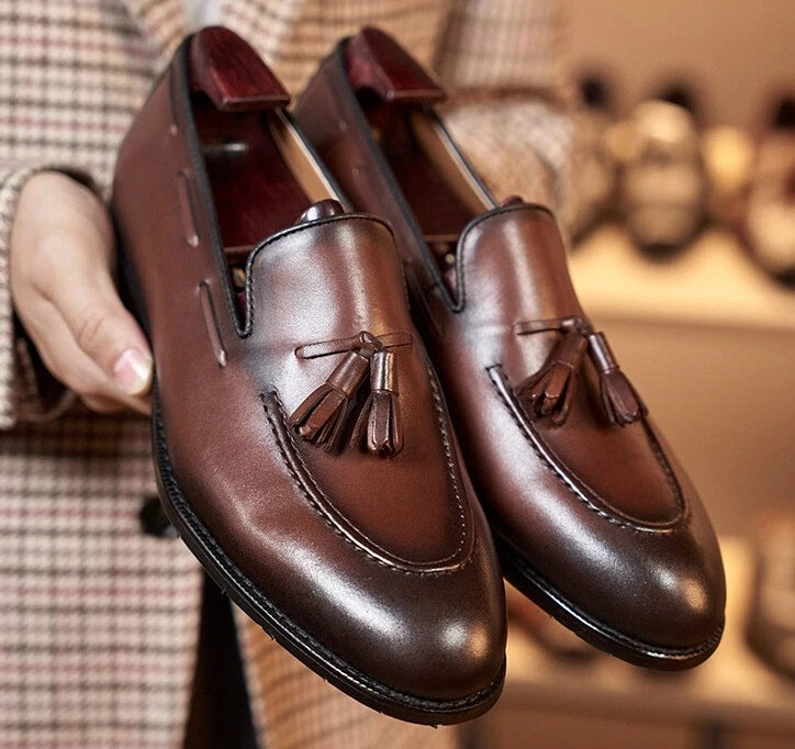 Men's Casual Oxfords Genuine Leather Slip On Low Top Handmade Loafers