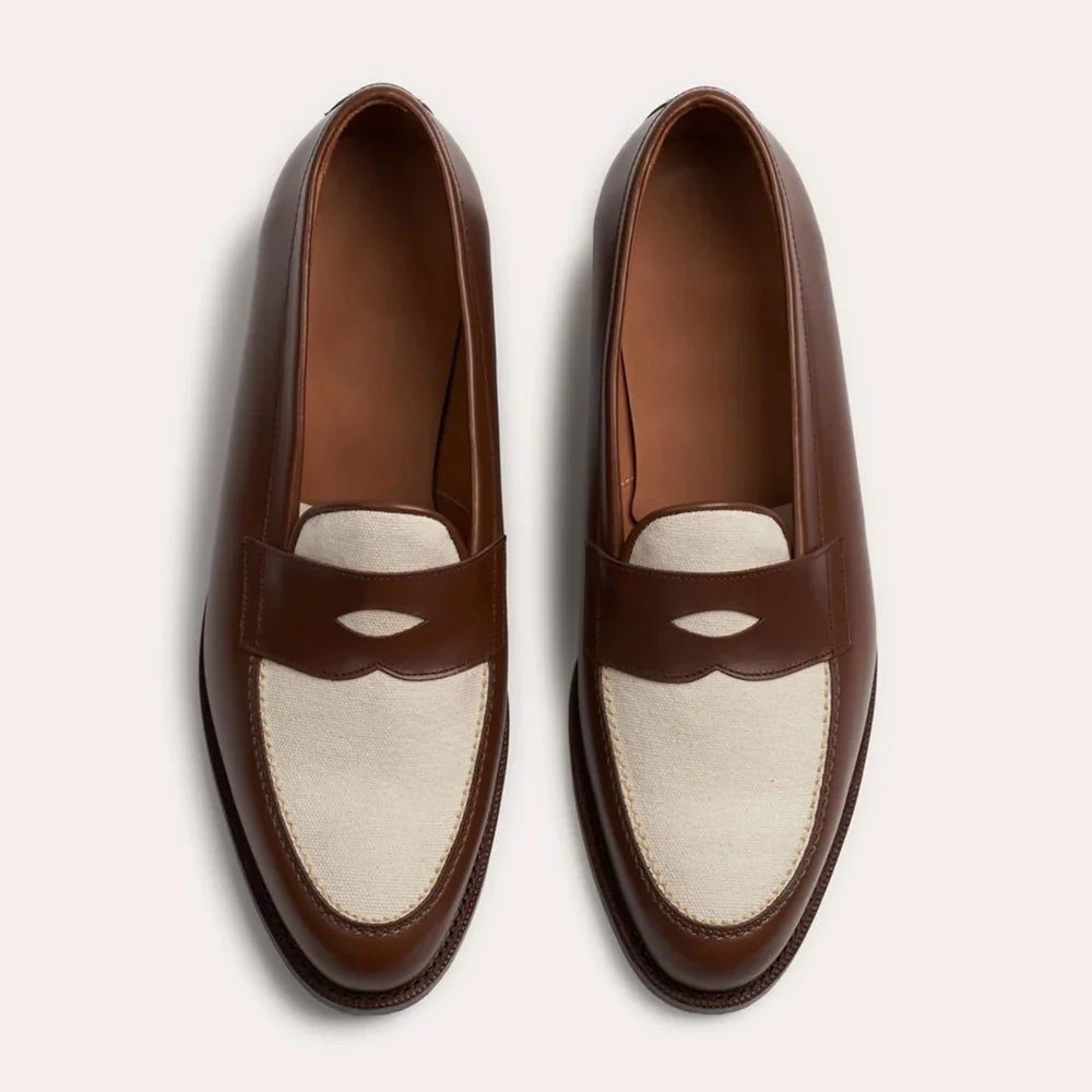 Mens Two Tone Leather Penny Loafers