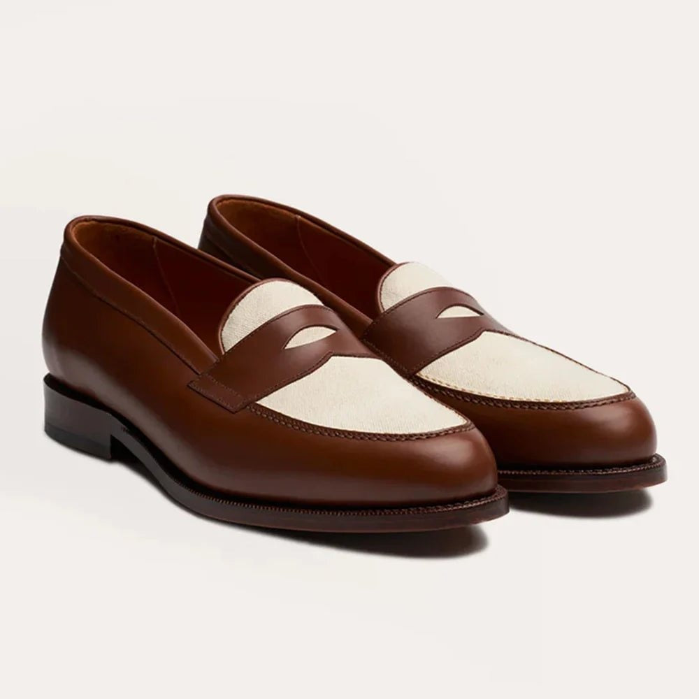 Mens Two Tone Leather Penny Loafers