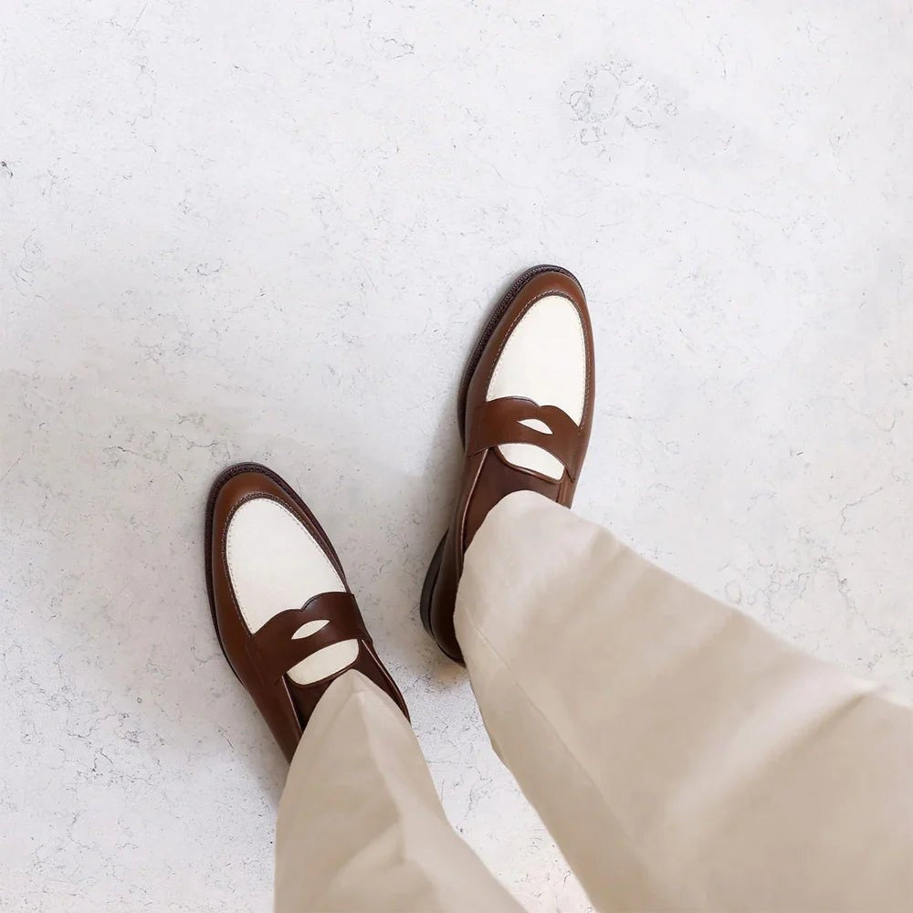 Mens Two Tone Leather Penny Loafers