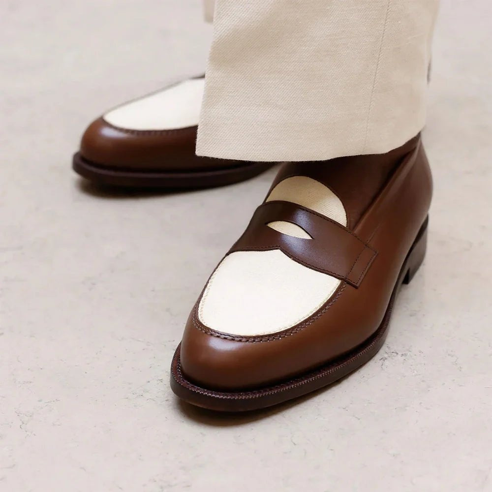 Mens Two Tone Leather Penny Loafers