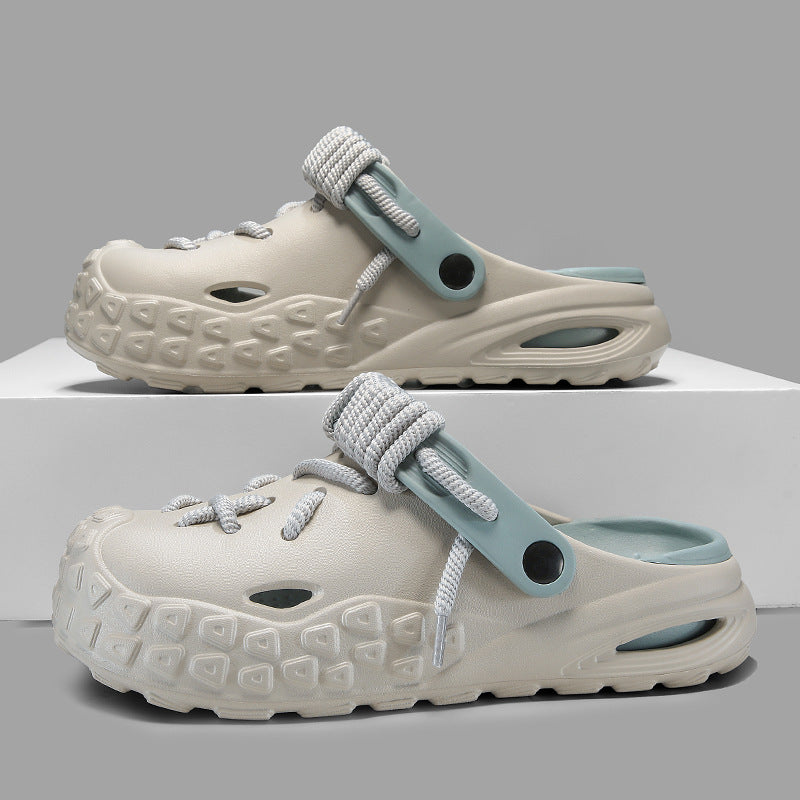 Men's Trendy Contrasting Color Shoeslace Beach Clogs