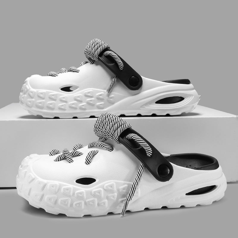 Men's Trendy Contrasting Color Shoeslace Beach Clogs