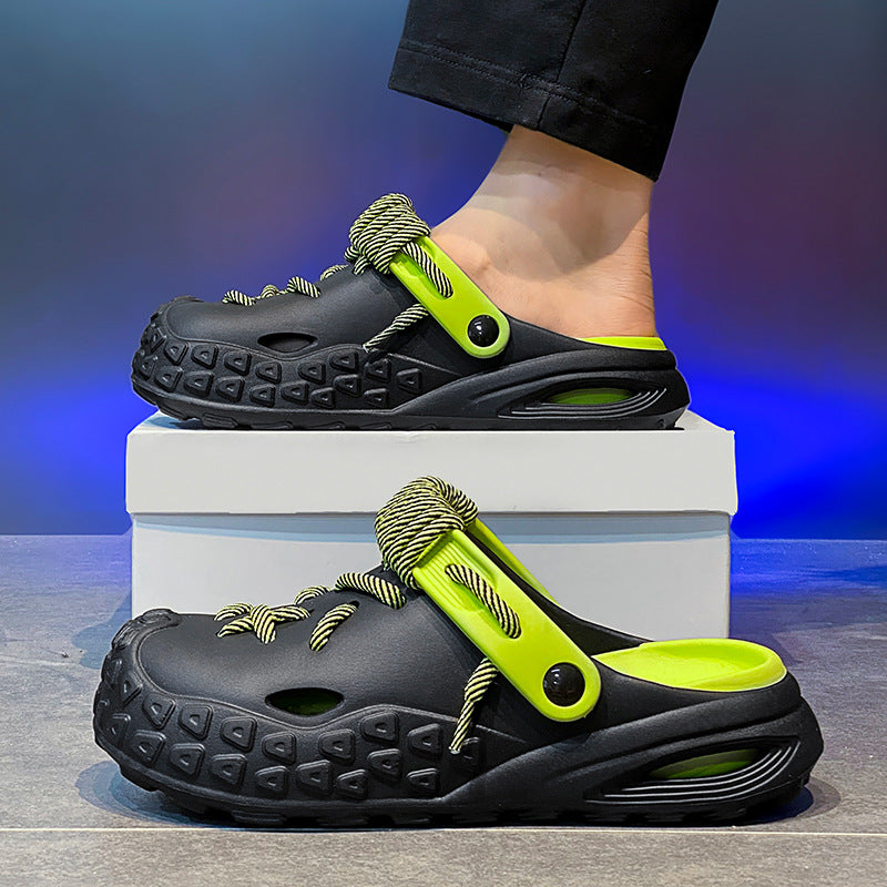 Men's Trendy Contrasting Color Shoeslace Beach Clogs