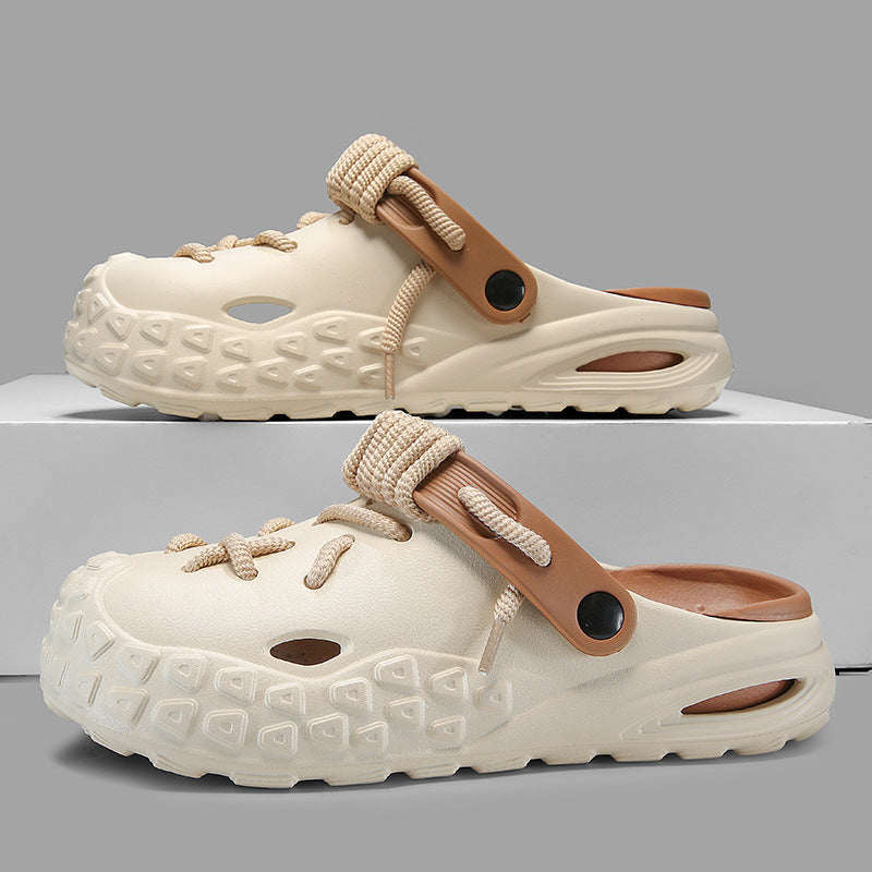 Men's Trendy Contrasting Color Shoeslace Beach Clogs