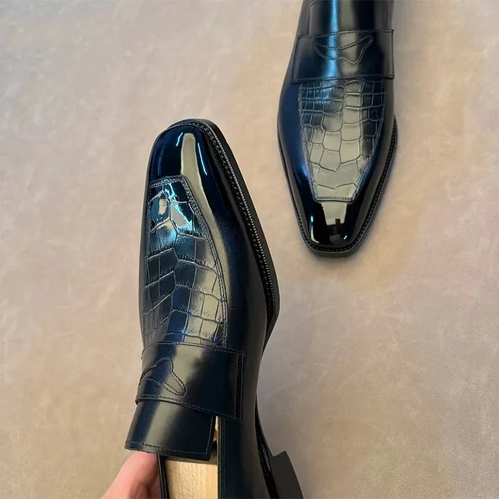 Crocodile And Cowhide Leather Dress Loafers