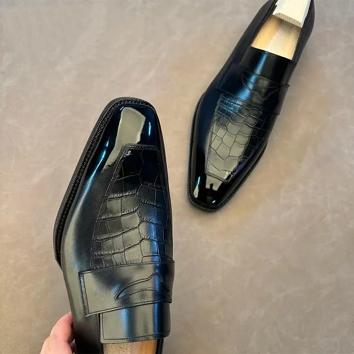 Crocodile And Cowhide Leather Dress Loafers