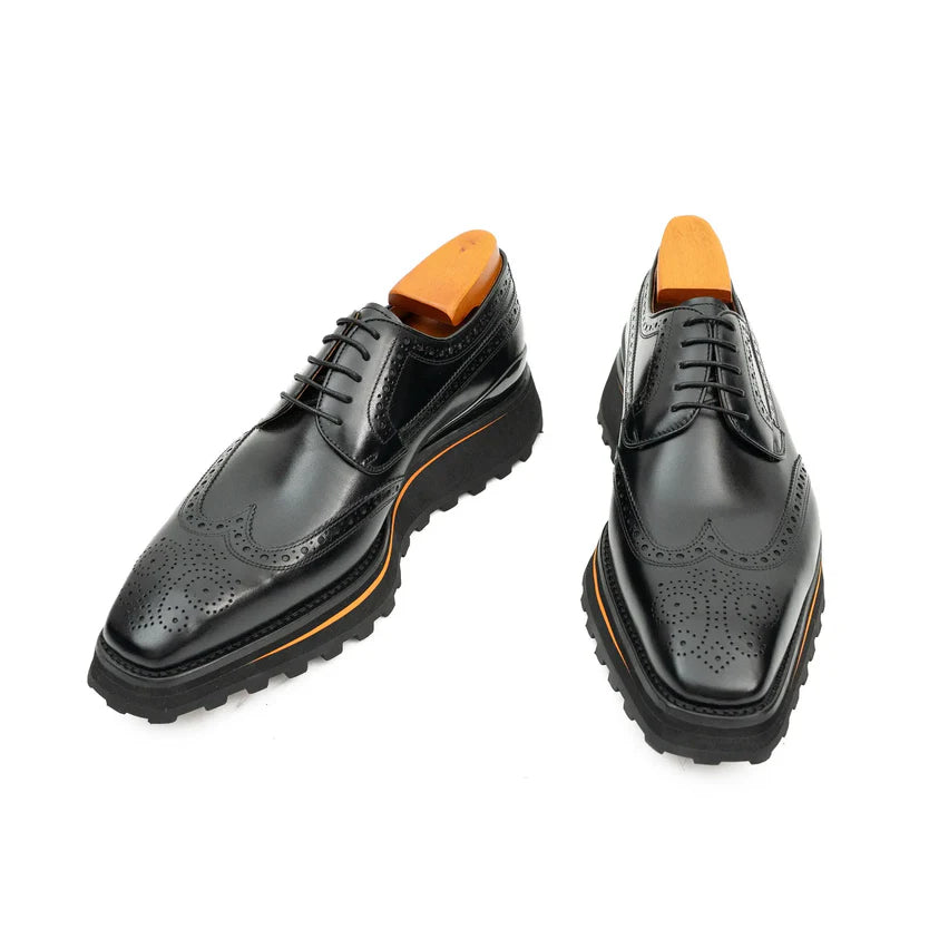 Thick-soled Calfskin Formal Brogue Derby Shoes