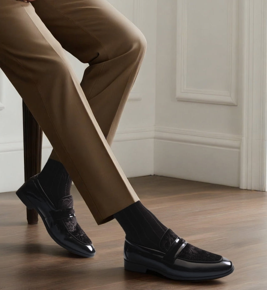 Men's Tuxedo Patent Loafers Classic Velvet Slip-on Dress Shoes
