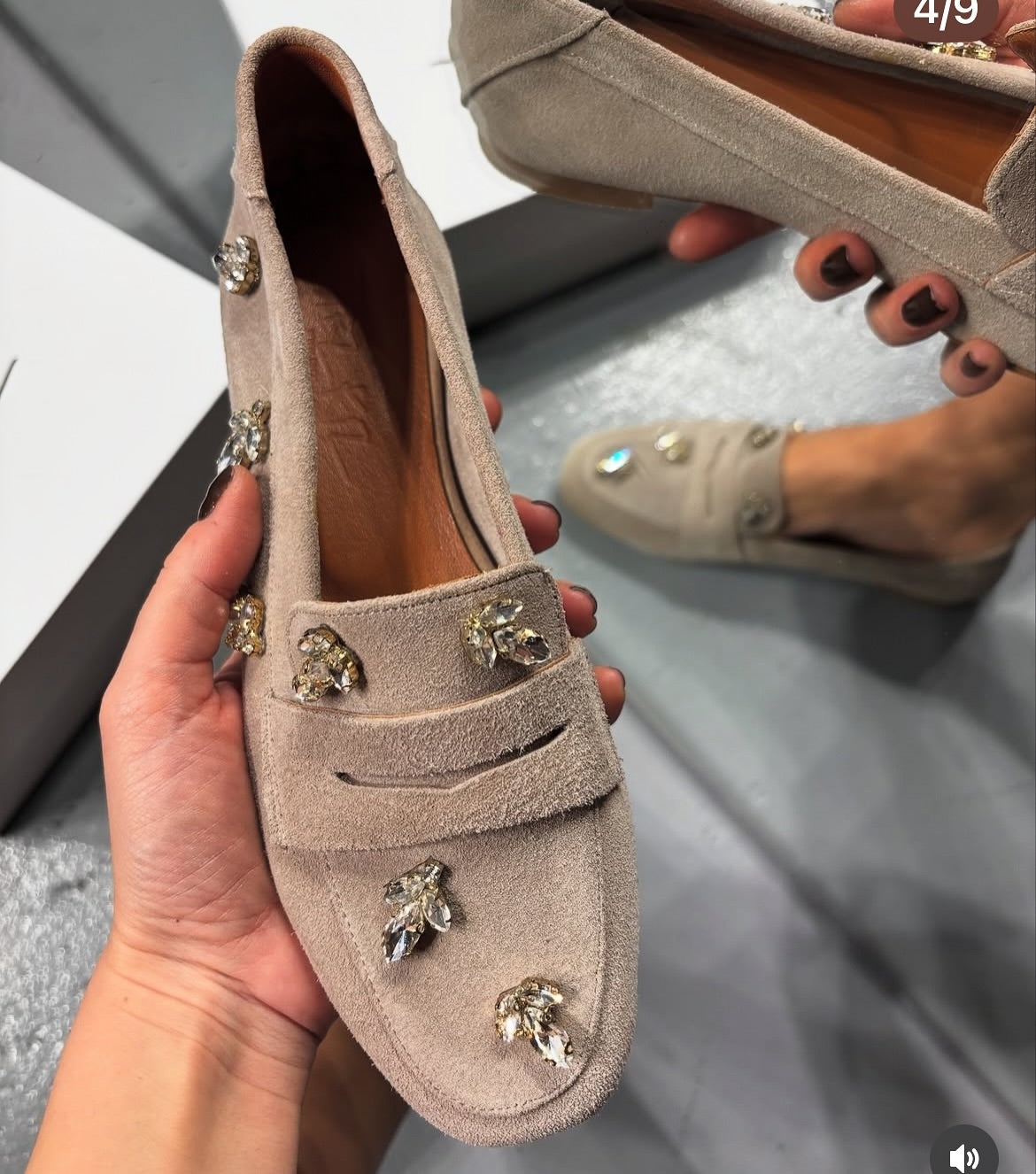 Women's Suede Rhinestone Loafers