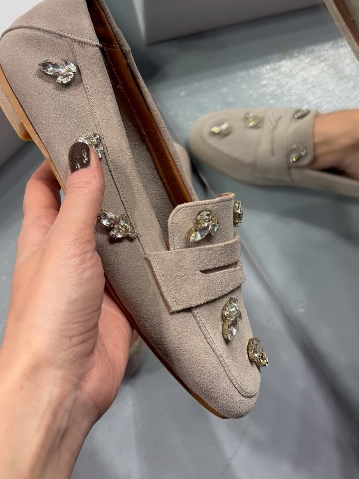 Women's Suede Rhinestone Loafers
