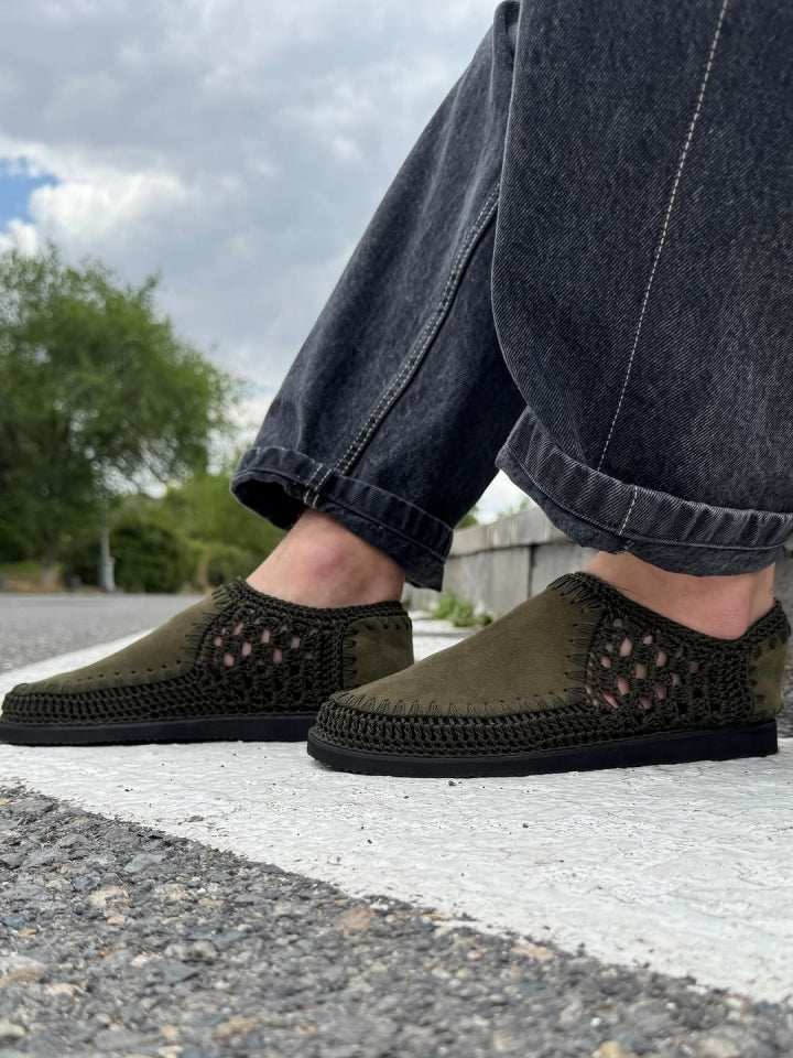 Handmade Knit And Leather Casual Shoes