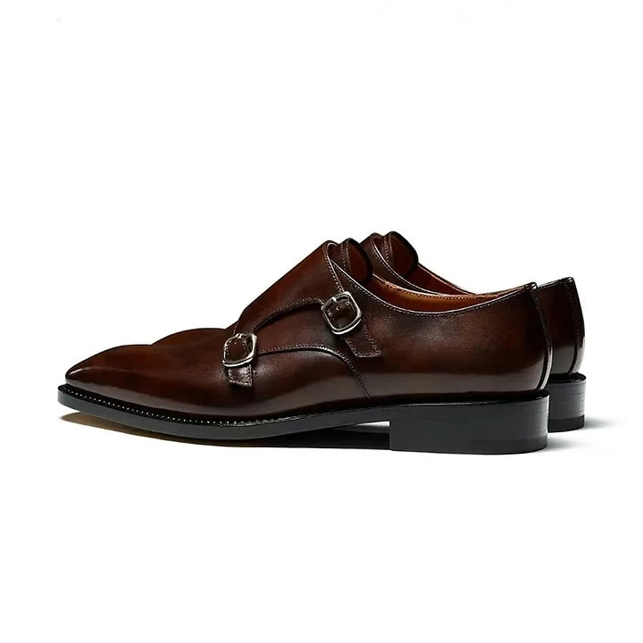 Brown Double Monk Strap Leather Shoes