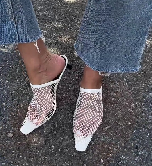 Modern Pointed Toe Mesh Heeled Mules