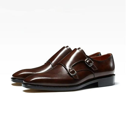 Brown Double Monk Strap Leather Shoes
